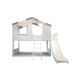 Bedhuisje kind stapelbed met glijbaan 90x200 wit grenenhout/MDF