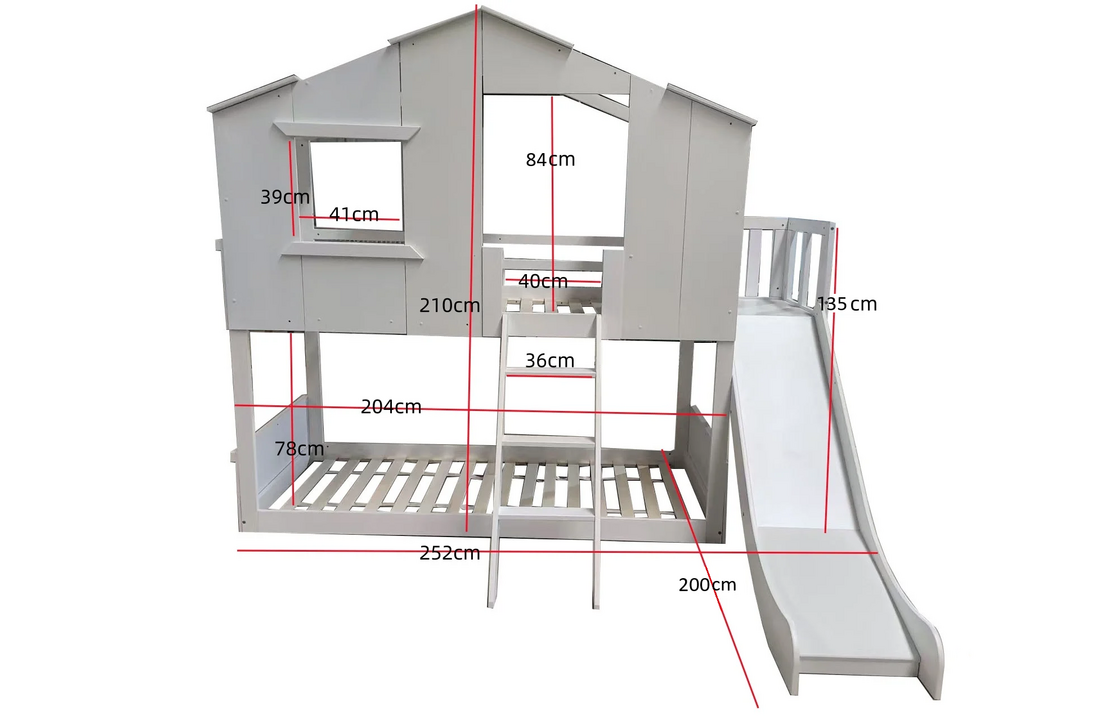 Houten stapelbed 90x200 met glijbaan - Wit, Grenenhout/MDF