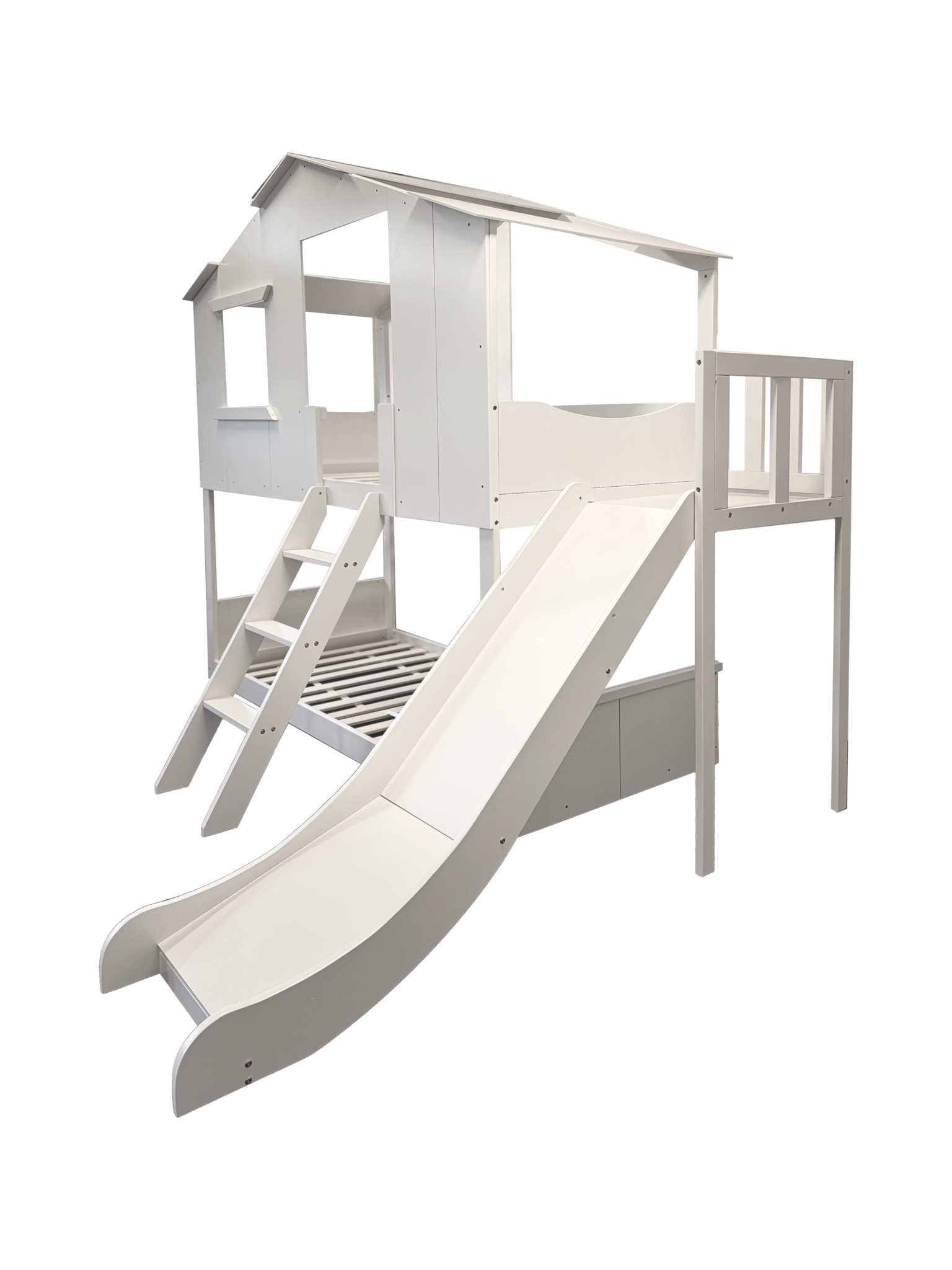 Houten stapelbed 90x200 met glijbaan - Wit, Grenenhout/MDF