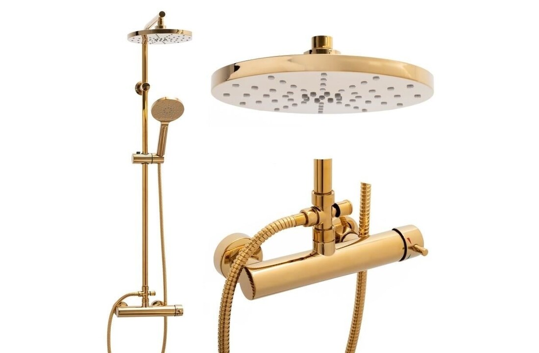 Regendouche goud thermostaatkraan | Messing & RVS | 23 cm