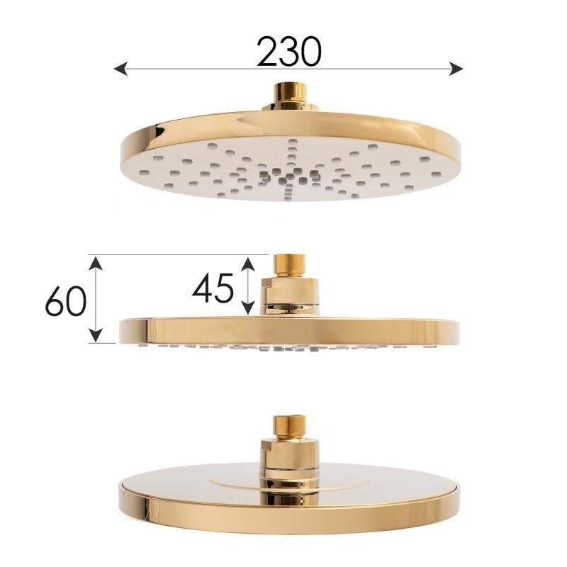 Regendouche goud thermostaatkraan | Messing & RVS | 23 cm