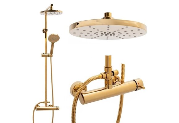 Luxe doucheset goud messing rvs 23cm wandmontage