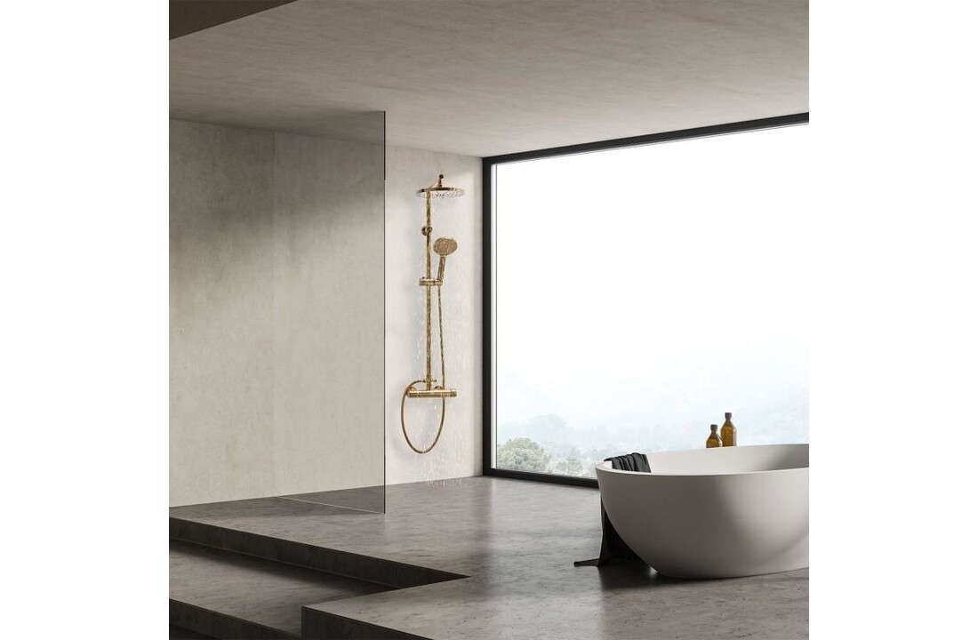 Luxe doucheset goud messing rvs 23cm wandmontage