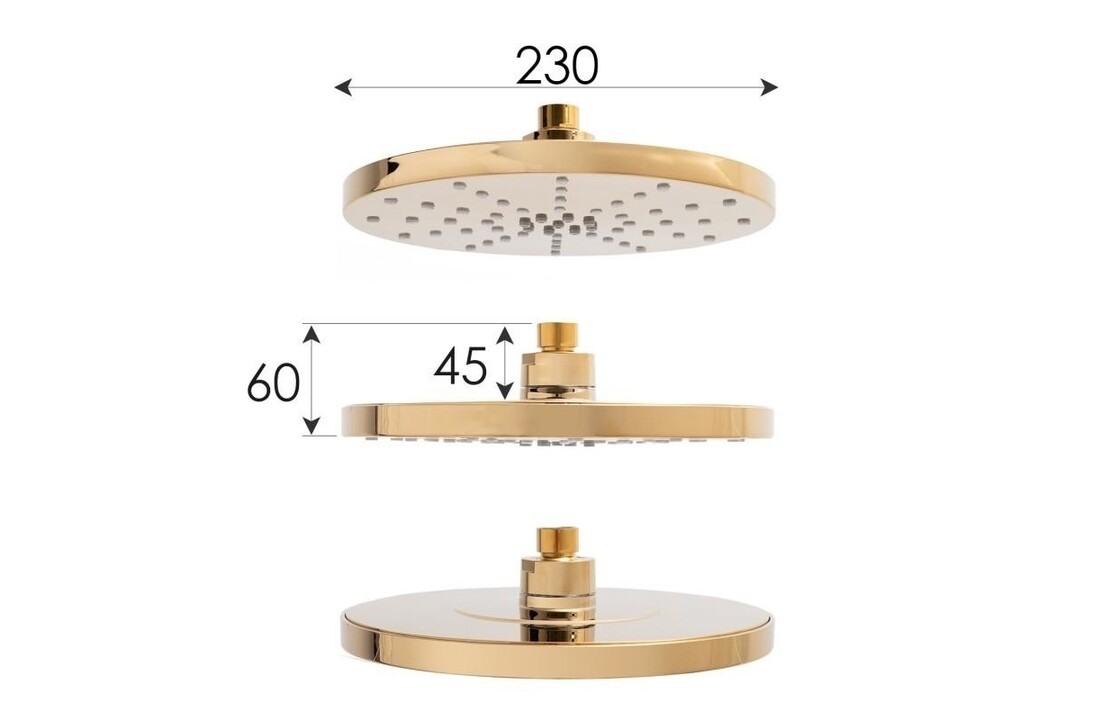 Luxe doucheset goud messing rvs 23cm wandmontage