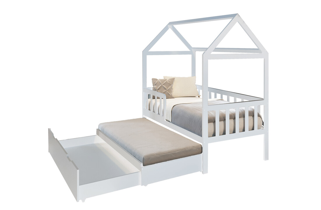 Peuterbed met lade 160x80 cm wit | Huisbed ecologisch vurenhout