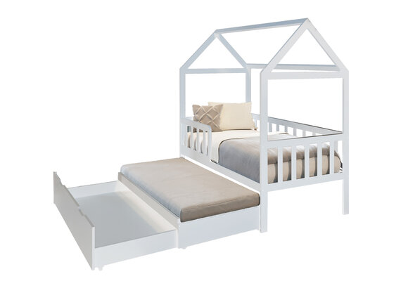 Peuterbed met lade 160x80 cm wit | Huisbed ecologisch vurenhout