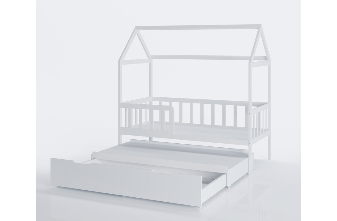 Huisbed kind 160x80 cm | Wit Vurenhout | Met Lade & Logeerbed