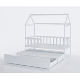 Huisbed kind 160x80 cm | Wit Vurenhout | Met Lade & Logeerbed