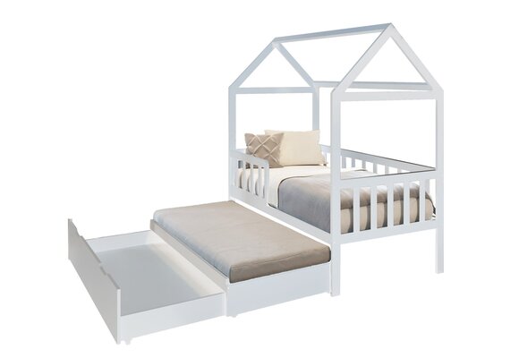 Huisbed kind 160x80 cm | Wit Vurenhout | Met Lade & Logeerbed