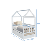 Huisbed kind 160x80 cm | Wit Vurenhout | Met Lade & Logeerbed