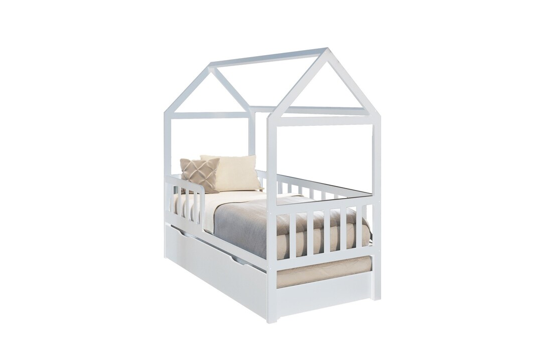 Bed met logeerbed - Huisbed 160x80 cm Wit Vurenhout