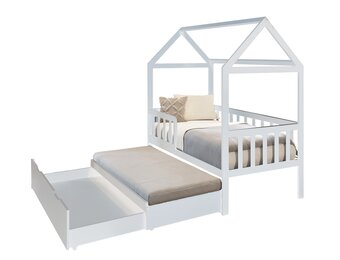 Bed met logeerbed - Huisbed 160x80 cm Wit Vurenhout