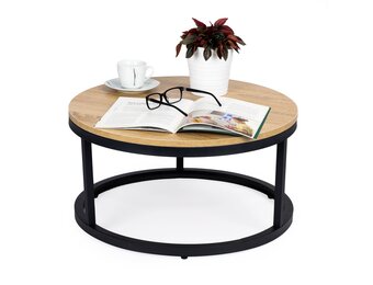 Ronde salontafel industrieel | 60 cm Ø | Hout & Zwart Metaal