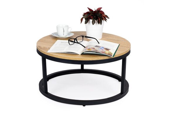 Ronde salontafel industrieel | 60 cm Ø | Hout & Zwart Metaal