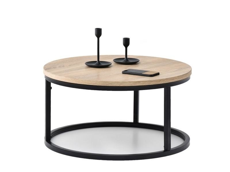 Ronde salontafel industrieel | 60 cm Ø | Hout & Zwart Metaal