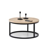 Salontafel hout zwart metaal - Rond 60cm - Industrieel design