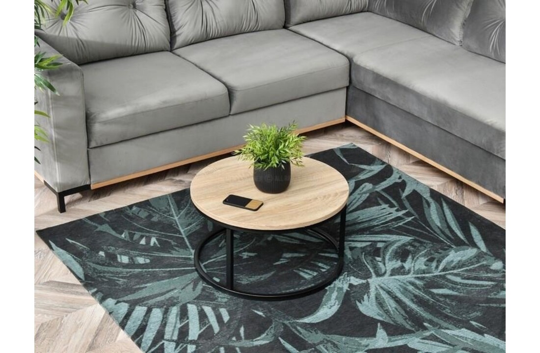 Salontafel hout zwart metaal - Rond 60cm - Industrieel design