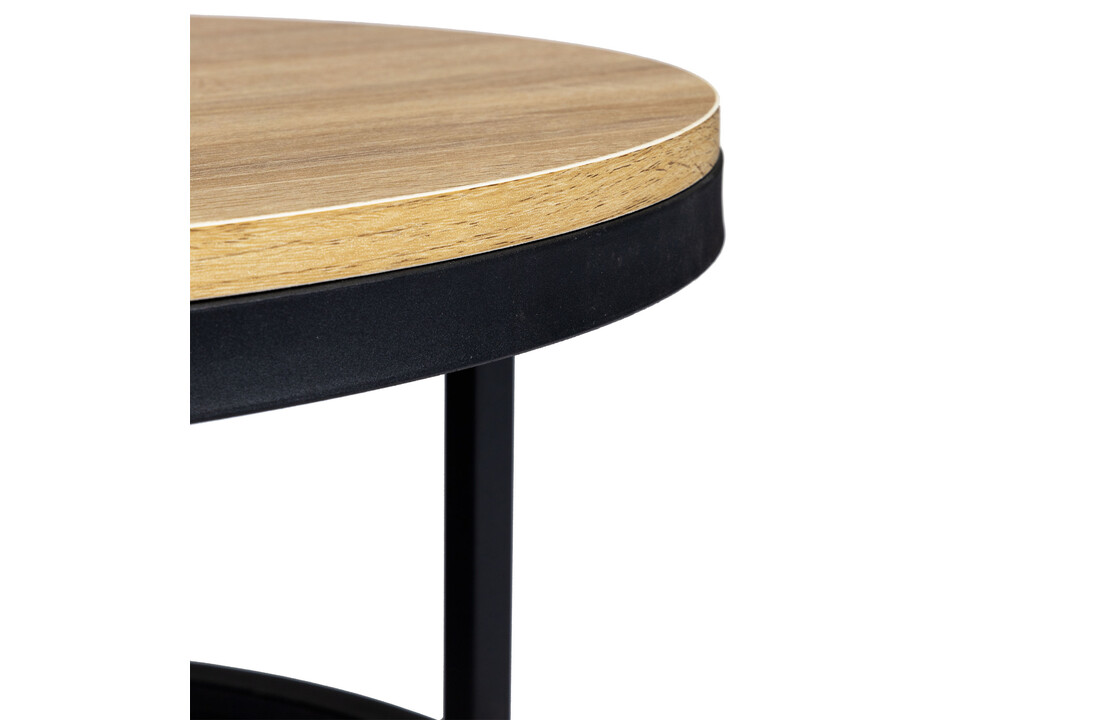Salontafel hout zwart metaal - Rond 60cm - Industrieel design