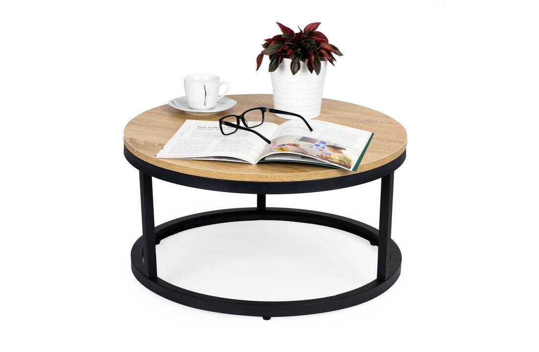 Ronde bijzettafel 60cm - industrieel bruin/zwart metaal