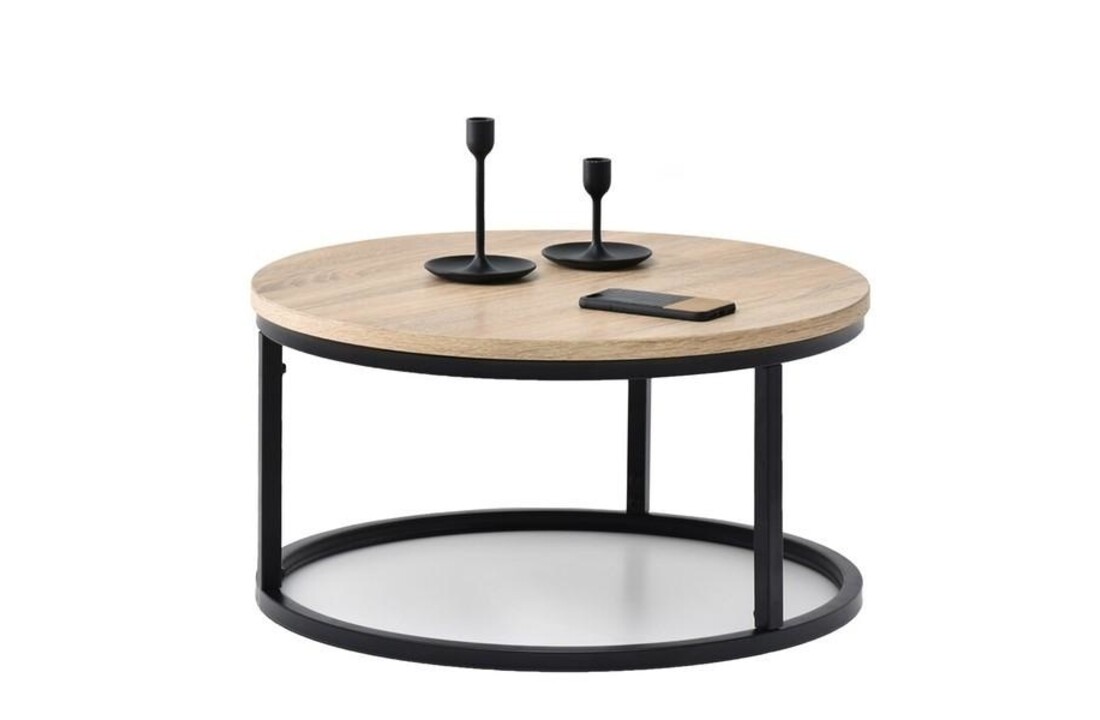 Ronde bijzettafel 60cm - industrieel bruin/zwart metaal