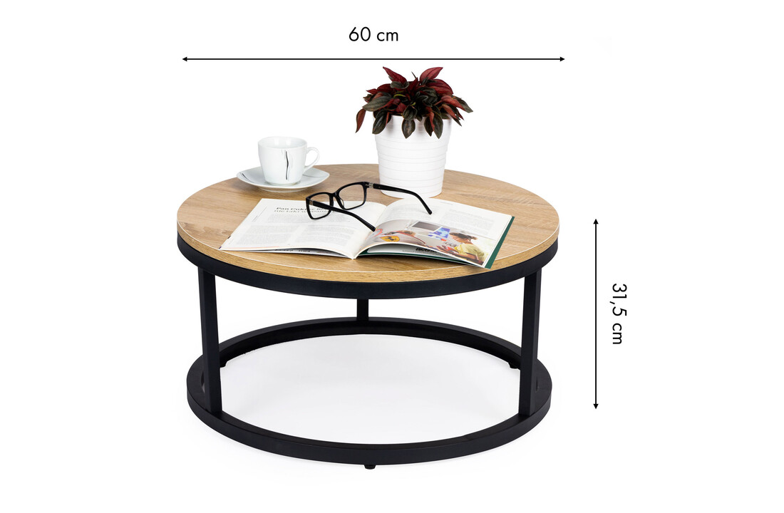 Ronde bijzettafel 60cm - industrieel bruin/zwart metaal