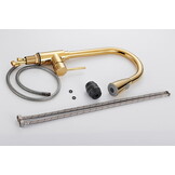 Gouden keukenkraan messing met uitrekbare slang 82cm
