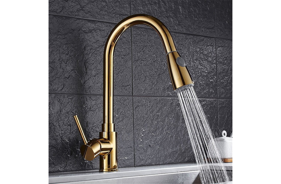 Keukenkraan uittrekbaar Goud Messing | 82cm uittrekbaar