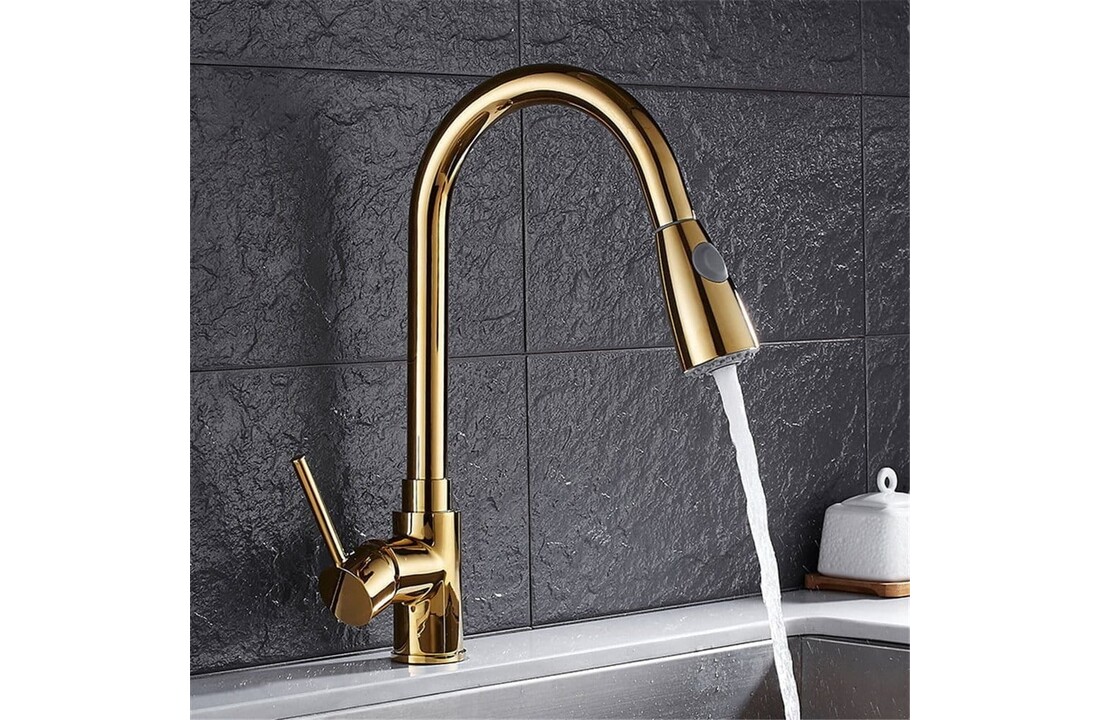 Keukenkraan uittrekbaar Goud Messing | 82cm uittrekbaar