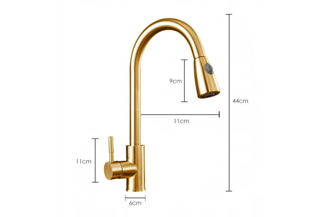 Keukenkraan goud flexibel | Messing | 82cm uittrekbaar | Modern