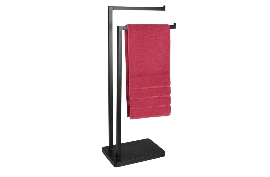 Handdoekhouder zwart: 2-armig, 80.5cm hoog, gepoedercoat staal