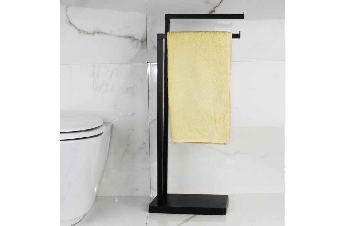 Handdoekhouder zwart: 2-armig, 80.5cm hoog, gepoedercoat staal