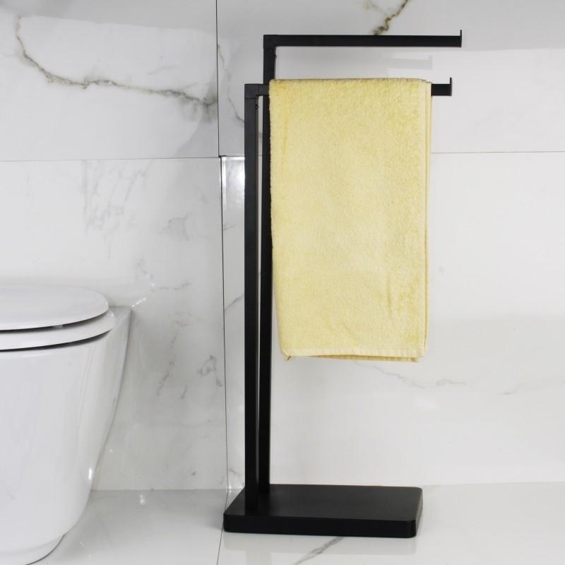 Handdoekhouder zwart: 2-armig, 80.5cm hoog, gepoedercoat staal