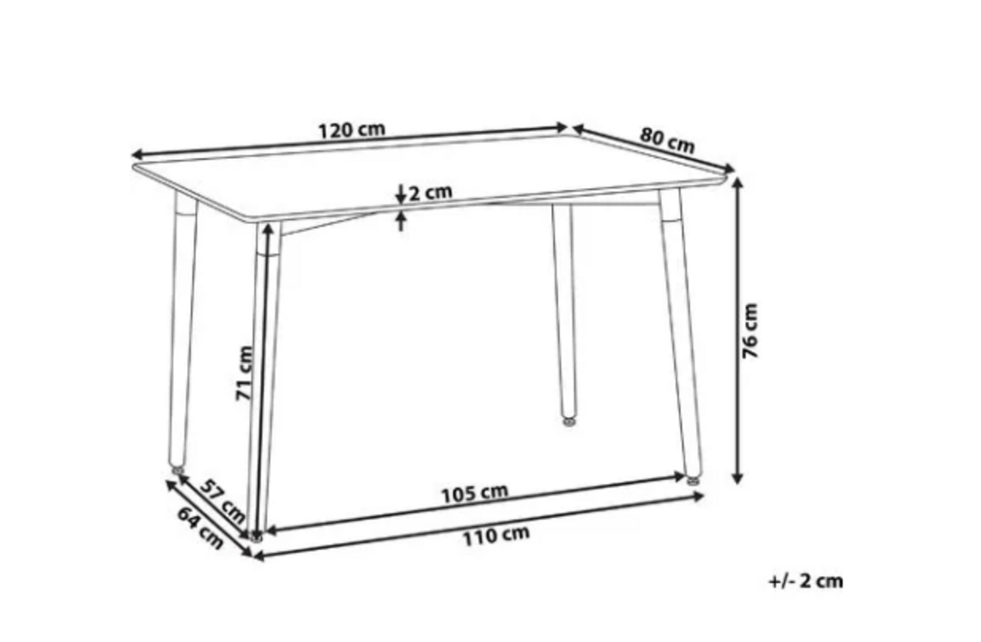 Scandinavische eettafel 120x80 cm - wit hout