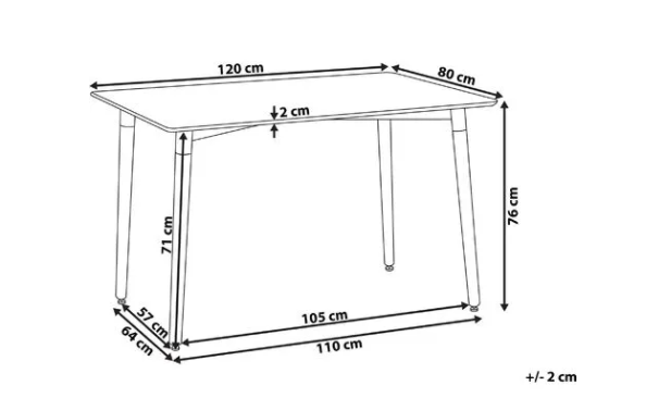 Scandinavische eettafel 120x80 cm - wit hout