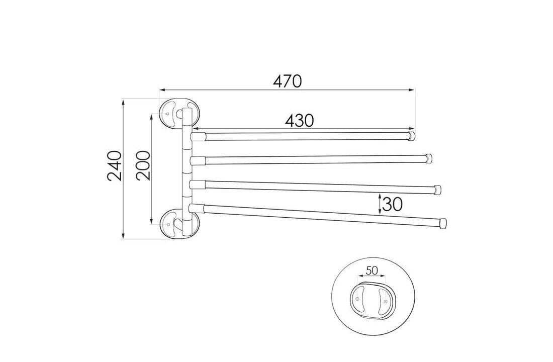 Wandrek handdoeken chroom | 47x24 cm | Verchroomd staal
