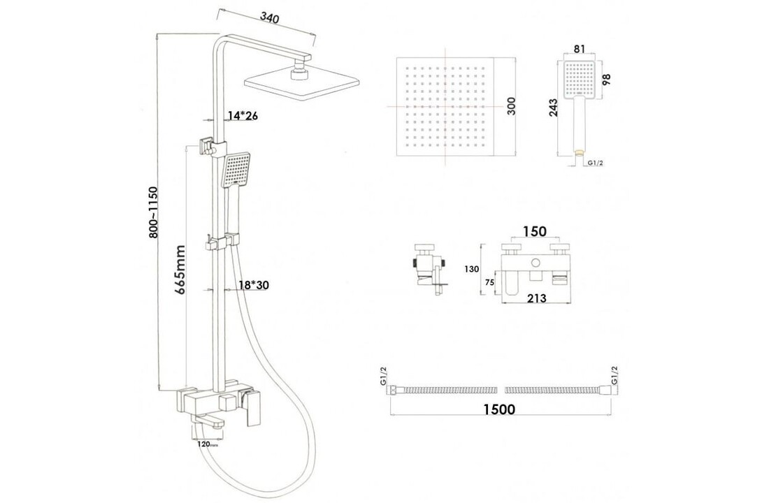 Doucheset met regendouche - 30cm - Messing - Chroom