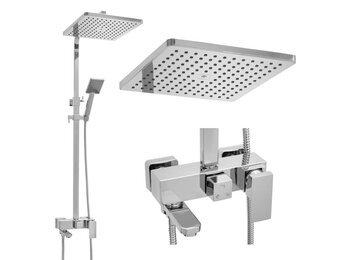 Chroom douchekraan met handdouche - 30cm regendouche & messing