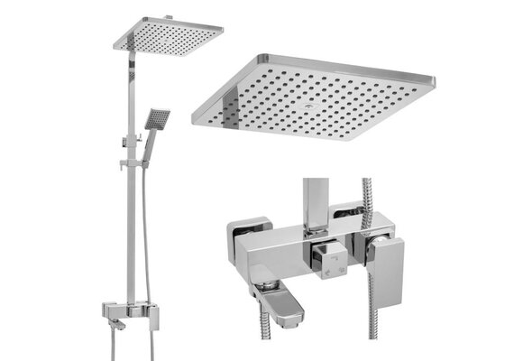 Chroom douchekraan met handdouche - 25cm regendouche & messing
