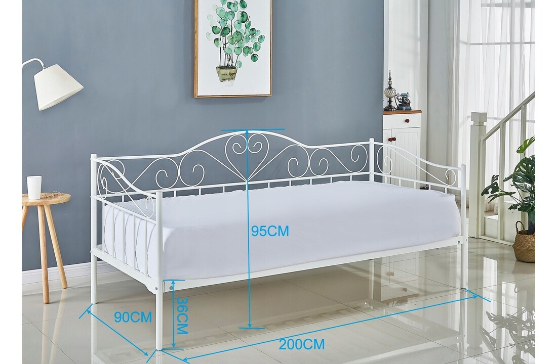 Bed 90x200 metaal wit | Romantisch eenpersoonsbed met hartjes
