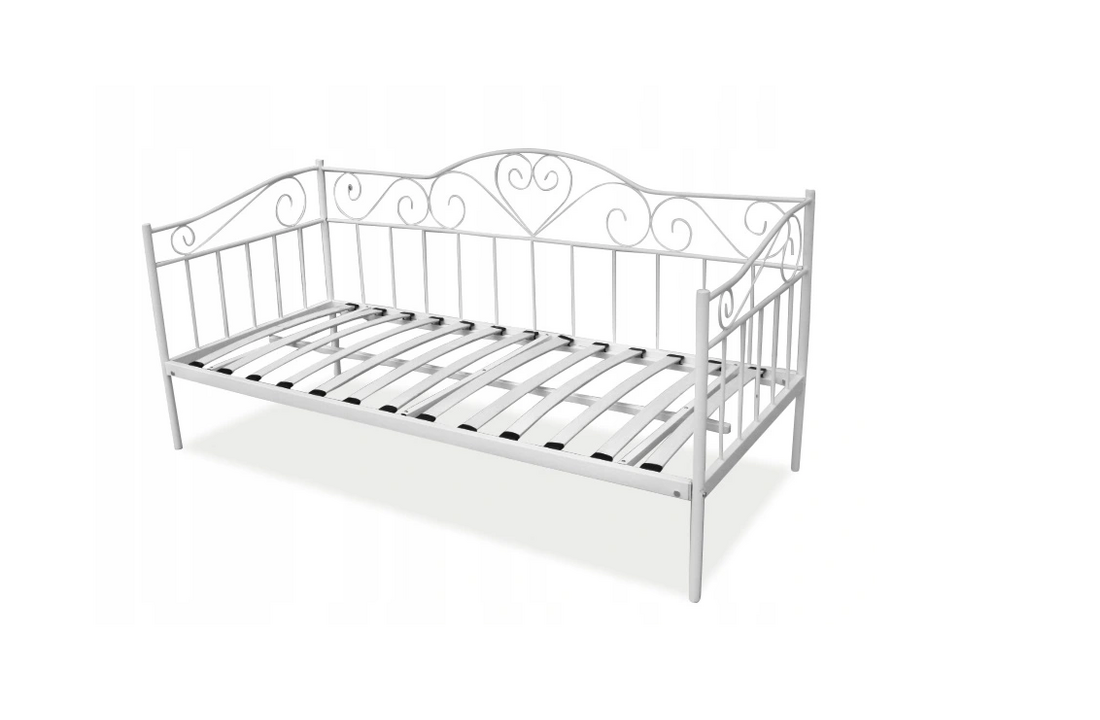 Eenpersoonsbed hartjes 90x200 cm wit metaal met lattenbodem