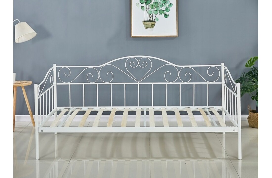 Wit metalen bed 90x200 cm - Romantisch design met hartjes