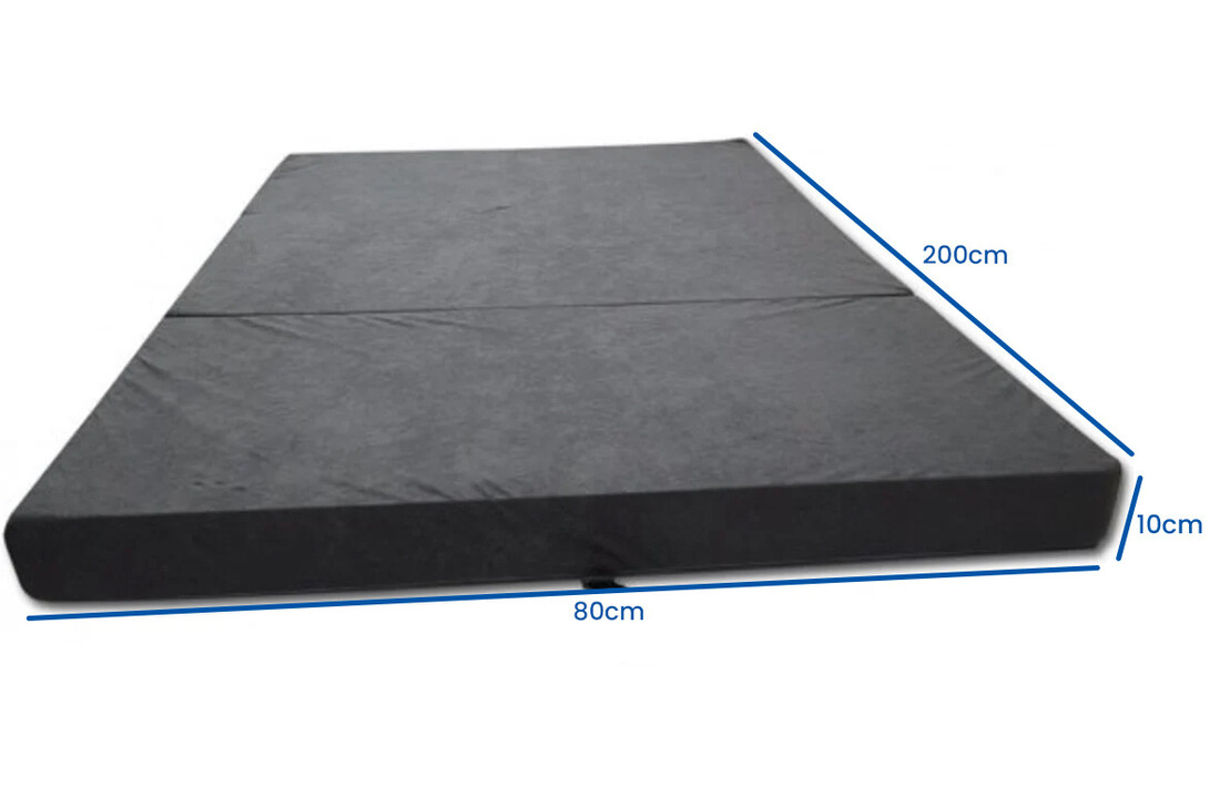 Opklapmatras 200x80 grijs, 10cm dik foam, wasbare hoes