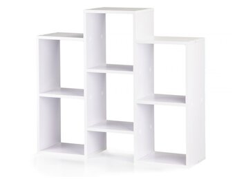 Boekenkast open, 7 vakken, wit, 85x22x76 cm, spaanplaat