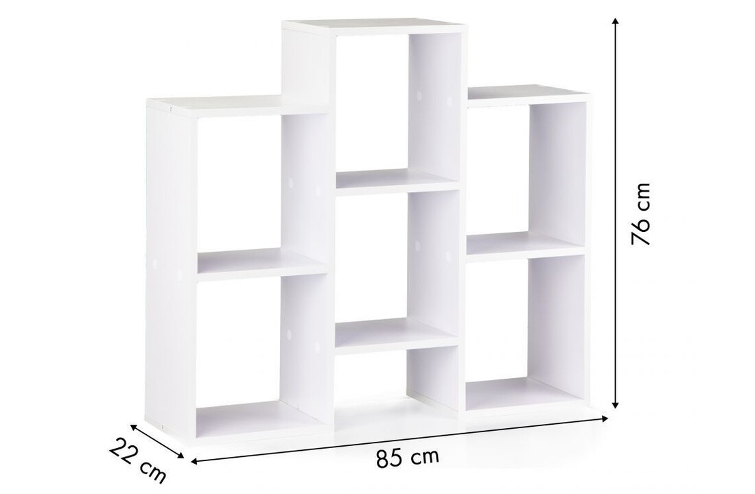 Boekenkast open, 7 vakken, wit, 85x22x76 cm, spaanplaat