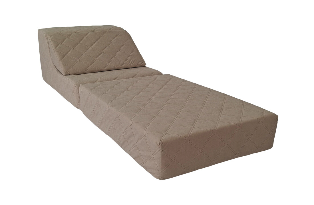 Logeermatras poef - Beige, opvouwbaar matras en zitstoel