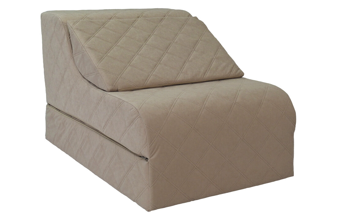 Logeermatras poef - Beige, opvouwbaar matras en zitstoel