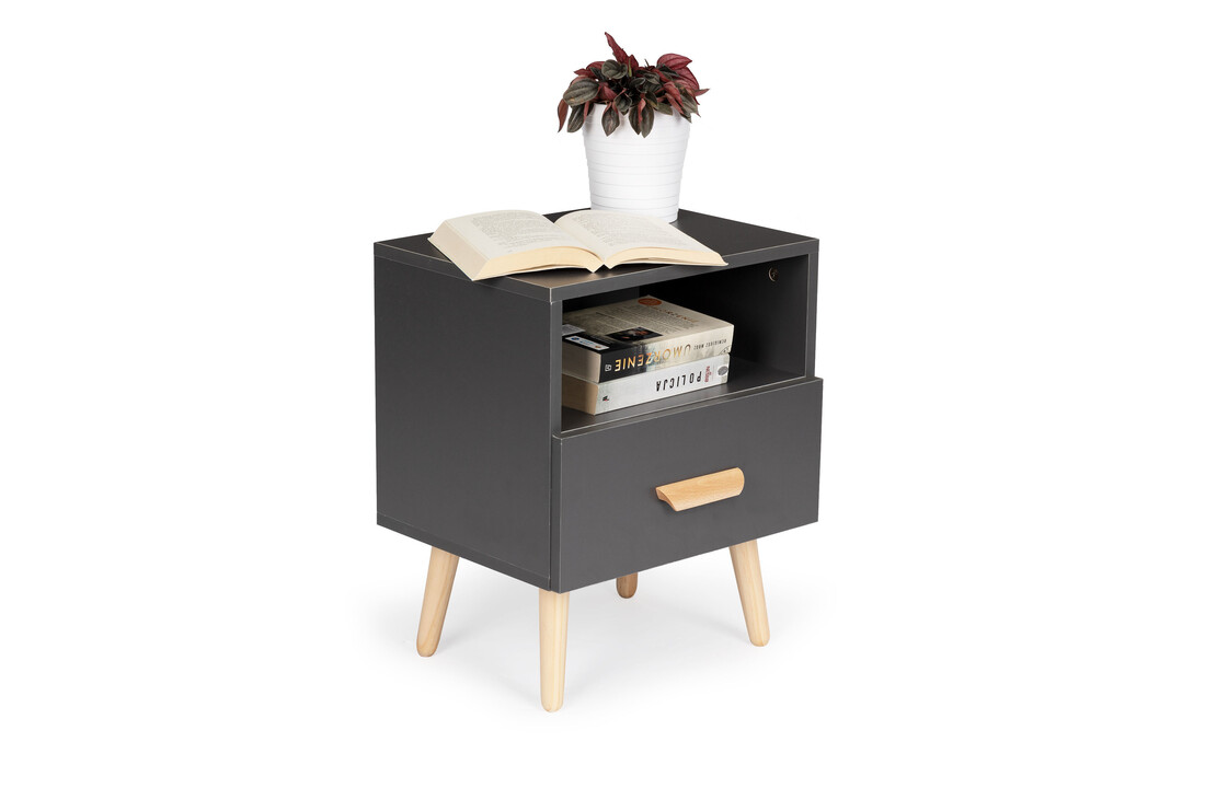 Sidetable slaapkamer antraciet nachtkastje 40x30x38cm MDF/grenen