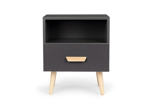 Mid Century nachtkastje antraciet - 40x30x38 cm - MDF/Grenen