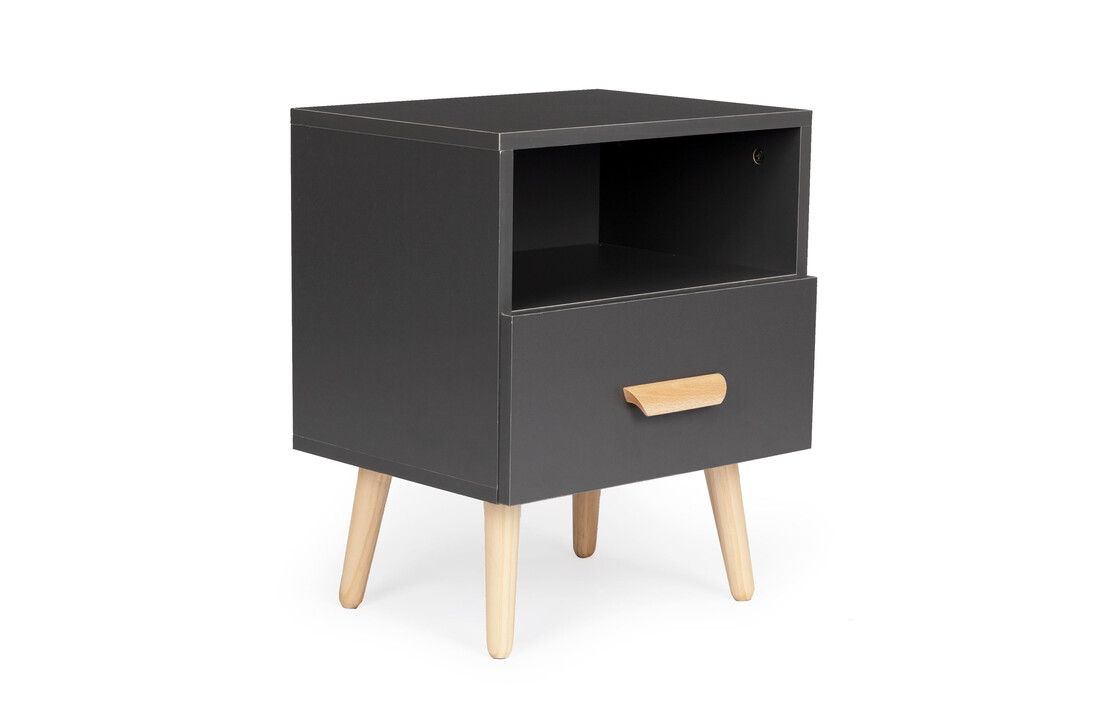 Mid Century nachtkastje antraciet - 40x30x38 cm - MDF/Grenen
