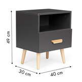 Mid Century nachtkastje antraciet - 40x30x38 cm - MDF/Grenen